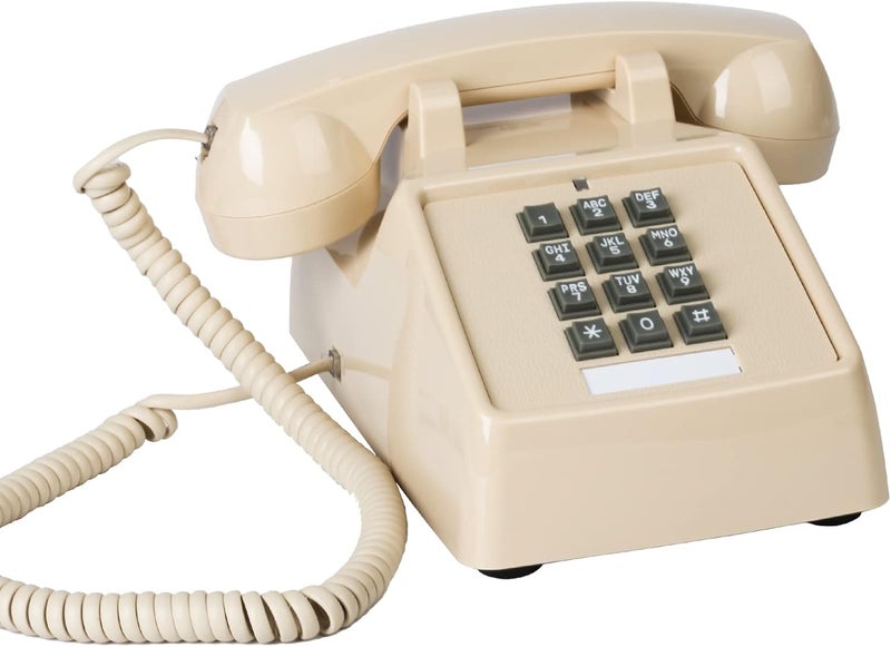 Sangyn Classic Vintage Cord Phones for Landline Old Telephone with Mechanical Ringer Volume Control Retro Analog Desk Phone for Home House School, Beige - Image 1